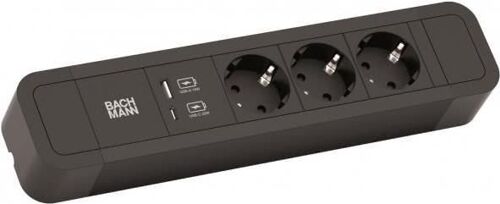 Bachmann PRIMO 2 - Steckdosenleiste - Ausgangsanschlüsse: 3 (USB, 3 x Stromversorgung) - 2 m - Schwarz