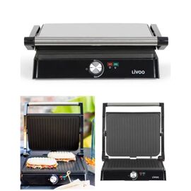 Grill électrique - LIVOO - 2200W - Ouverture 180° (plancha) - Plaques rainurées antiadhésives - Surface 29x23 cm