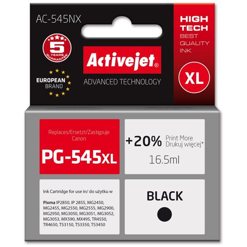 Activejet AC-545NX Encre pour imprimante Canon, Remplacement Canon PG-545XL ; Suprême ; 16,5ml ; Noir