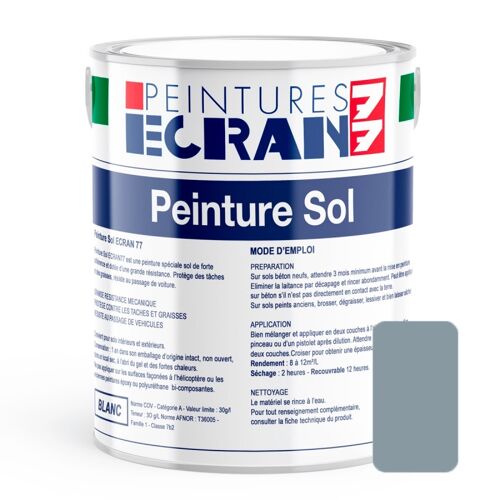 Peinture sol professionnelle, satin, peinture opacifiante, sans odeur, protège, décore, intérieur, extérieur, HydroSol ECRAN 77 1 litre Gris (RAL 7001)