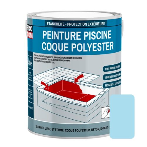 Peinture piscine coque polyester, béton, peinture piscine polyuréthane étanche et souple, haut de gamme PROCOM 3 Kg Bleu clair