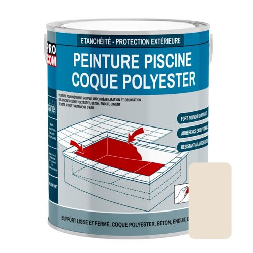 Peinture piscine coque polyester, béton, peinture piscine polyuréthane étanche et souple, haut de gamme PROCOM 3 Kg Beige (RAL 9001)
