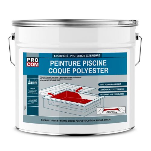 Peinture piscine coque polyester, béton, peinture piscine polyuréthane étanche et souple, haut de gamme PROCOM 12.5 Kg Blanc