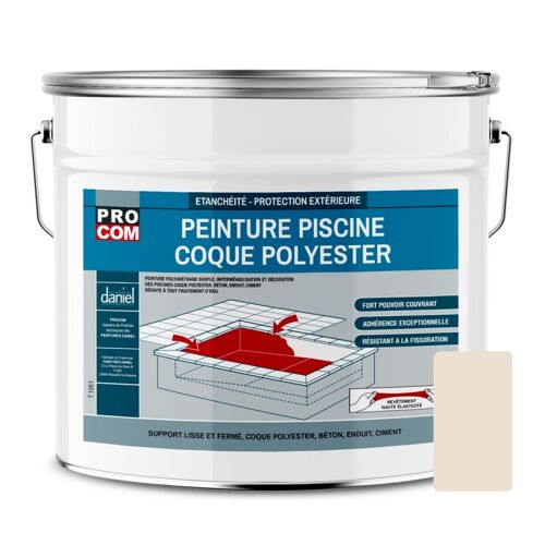 Peinture piscine coque polyester, béton, peinture piscine polyuréthane étanche et souple, haut de gamme PROCOM 12.5 Kg Beige (RAL 9001)