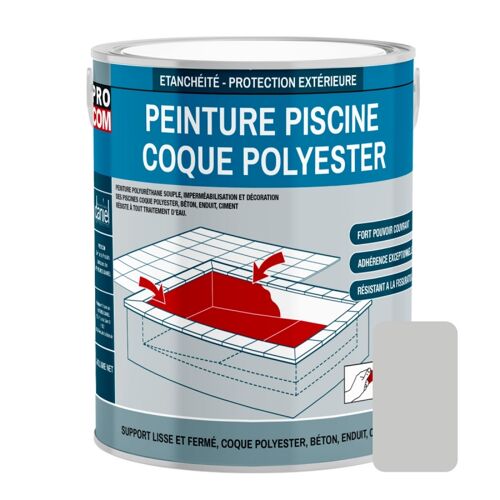 Peinture piscine coque polyester, béton, peinture piscine polyuréthane étanche et souple, haut de gamme PROCOM 3 Kg Gris clair (RAL 7047)