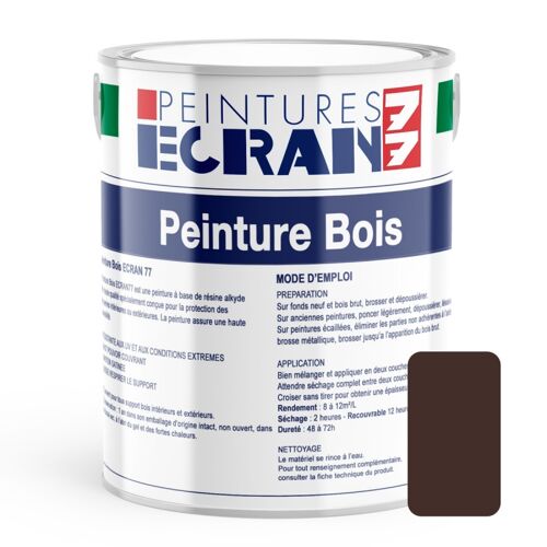 Peinture bois professionnelle, satin, peinture opacifiante, sans odeur, protège, décore, intérieur, extérieur ECRAN77 1 litre Bois