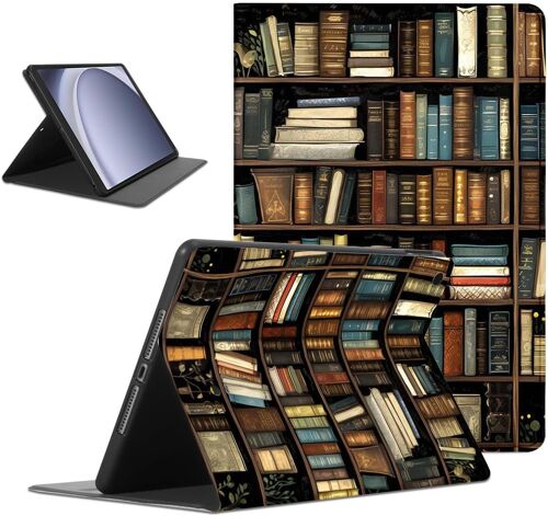 ELVORIX-Coque pour Samsung Galaxy Tab A9, Aesthetic Étagère Motif Design Filles Femmes Housse de Protection Léger avec Support Fonction Ultra-Mince PU Tablet Case Étui à Rabat, Noir