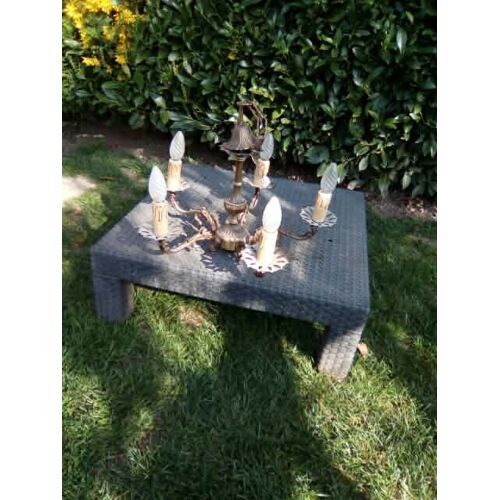 Lot De 2 Lustres Anciens – 5 Et 6 Feux – Style Bronze Patiné