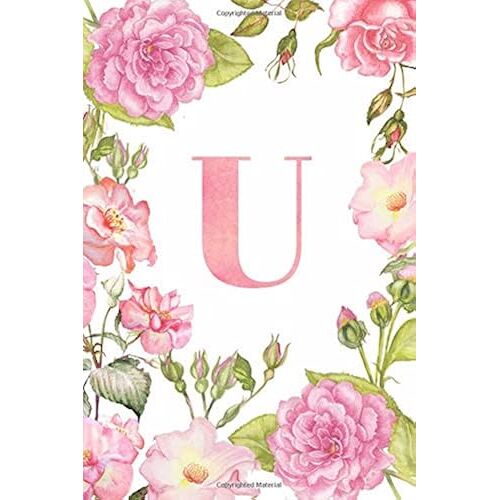 U: Monogram Initial Journal Notebook For Women And Girls Watercolor Floral 6x9 120 Dotted Grid Pages