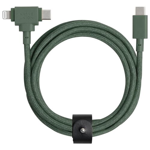 Native Union Belt Duo câble de téléphone portable Vert 1,5 m USB C USB C/Lightning