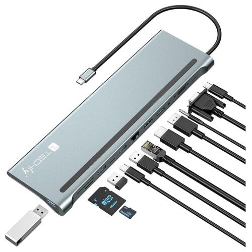 Techly IUSB31C-DOCK12DPHD station d'accueil Avec fil USB 3.2 Gen 1 (3.1 Gen 1) Type-C Gris