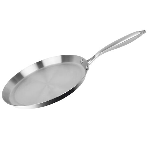 Poêle À Crêpes 28 Cm En Acier Inoxydable Compatible Tous Feux Induction Cheffinger Argent
