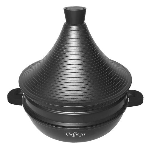 Marmite À Tajine Double Niveau 28 Cm Effet Marbre Avec Poignées Ergonomiques Cheffinger Noir