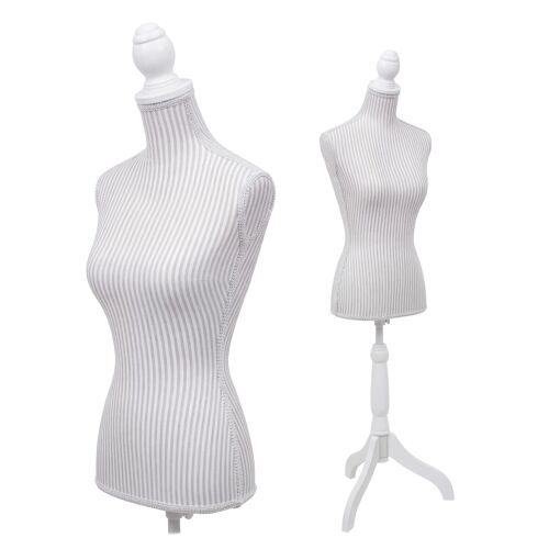 Mannequin de couture T220, torse de mannequin de vitrine féminin, en mousse   blanc rayé