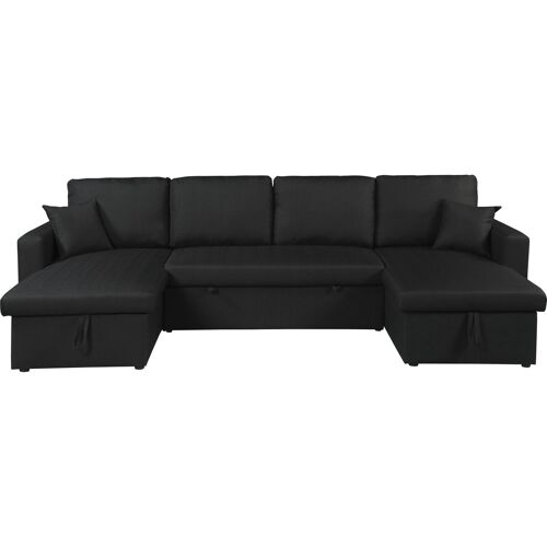 Canapé panoramique convertible en tissu "Alain" - 4 places - Noir