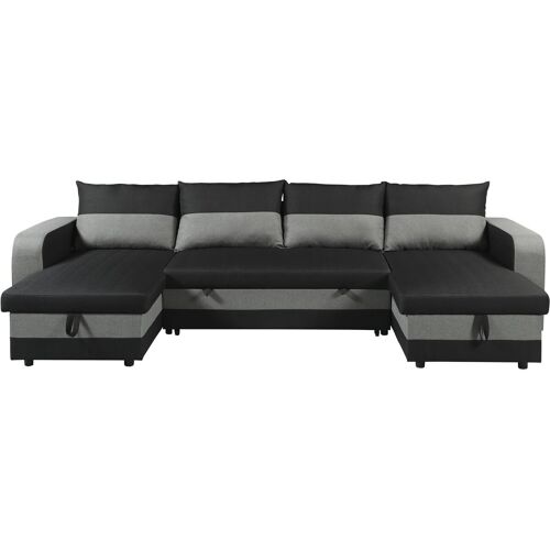 Canapé panoramique convertible en tissu "Victor" - 4 places - Noir