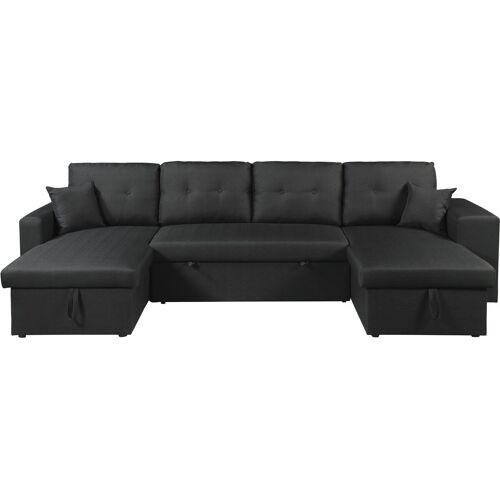 Canapé panoramique convertible en tissu "Axel" - 4 places - Noir
