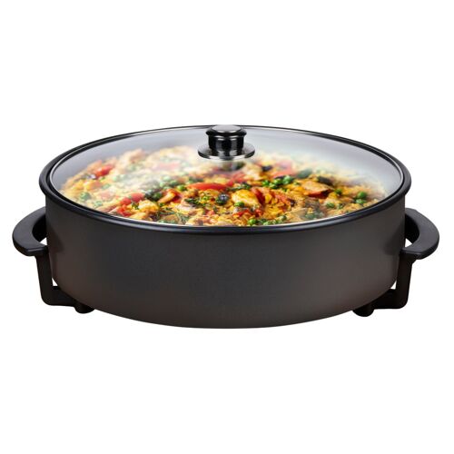 alpina Poêle Electrique Ø42 cm - Sauteuse XXL Multifunctionelle 1500W - avec Couvercle et Revêtement Antiadhésif - Température Max. 240°C - pour Pizza, Paëlla, Poulet et plus