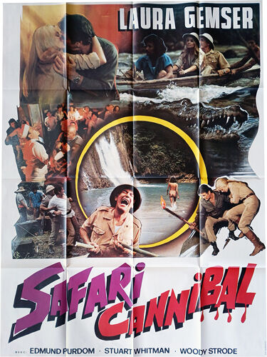 Safari Cannibale (Les Aventuriers De L'Or Perdu/Horror Safari) -Véritable Affiche De Cinéma Pliée-Format 120x160 Cm-De A. Birkinshaw Avec Laura Gemser, Edmund Purdom, Stuart Whitman, Woody Strode-1982