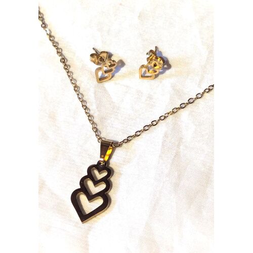 Parure Bijoux Triple C?urs Entassés Tailles Croissantes Amour Bijoux Dorés Fantaisies Femmes