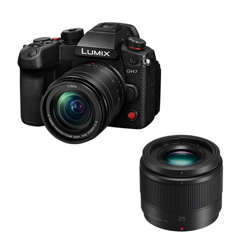 PANASONIC LUMIX GH7 Noir + Objectif G 12-60mm f/3.5-5.6 + G 25mm f/1.7 Garanti 3 ans