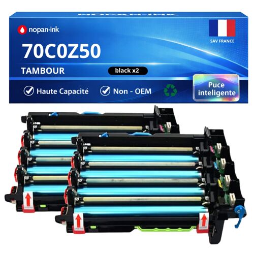 Pack de 2 Tambours compatible pour Lexmark 70C0Z50 Noir 40000 Pages NOPAN-INK
