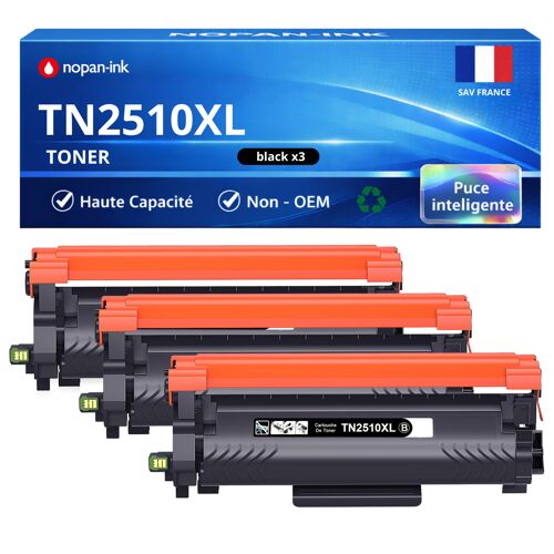 Pack de 3 Toners compatible pour Brother TN2510XL Noir 3000 Pages NOPAN-INK