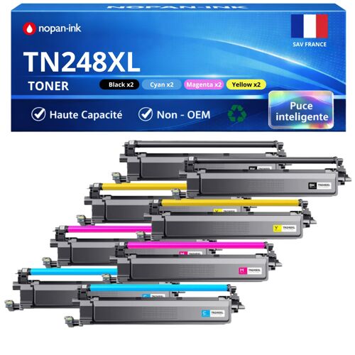 Pack de 8 Toners compatible pour Brother TN248XL Noir et Couleur 2300 Pages NOPAN-INK