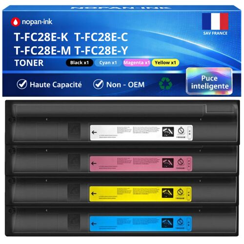 Pack de 4 Toners compatible pour imprimantes Toshiba T-FC28E-K C M Y 6AJ00000047 6AJ00000046 6AJ00000048 6AJ00000049 Noir et Couleurs NOPAN-INK