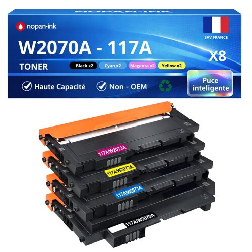 Pack de 8 Toners compatible pour HP 117A W2070A W2071A W2072A W2073A Noir et Couleurs