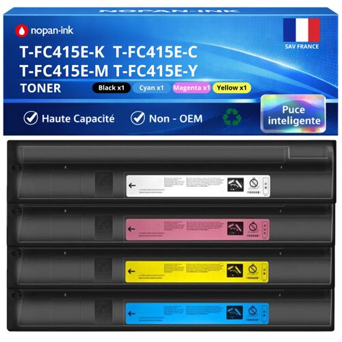 Pack de 4 Toners compatible pour Toshiba T-FC415EK T-FC415C T-FC415M T-FC415Y Noir et Couleurs NOPAN-INK
