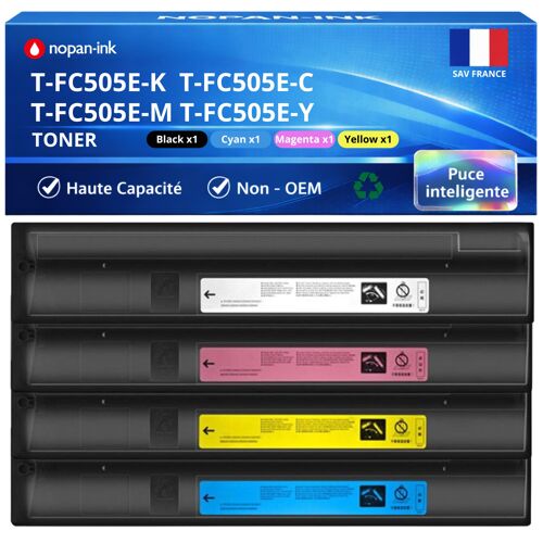 Pack de 4 Toners compatible pour Toshiba T-FC505EC T-FC505EM T-FC505EY T-FC505EBK Noir et Couleurs NOPAN-INK