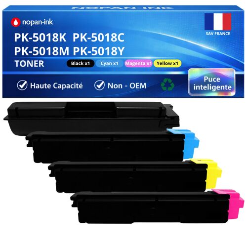 Pack de 4 Toners compatible pour Utax 1T02TW0UT0 1T02TWCUT0 1T02TWBUT0 1T02TWAUT0 PK5018 PK 5018K Noir et Couleurs NOPAN-INK