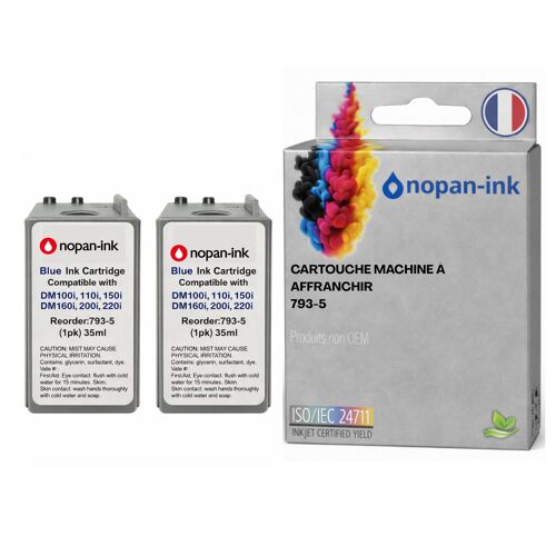 Pack de 2 Cartouches compatible pour Pitney Bowes 793-5BI Bleu Postal NOPAN-INK 35 ml