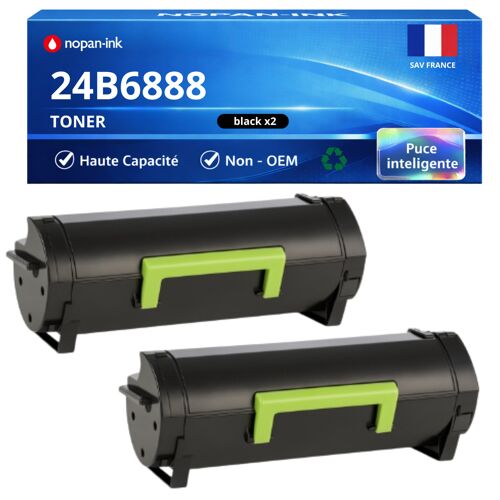 Pack de 2 Toners compatible pour Lexmark 24B6888 Noir 21 000 Pages NOPAN-INK