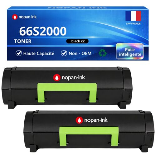 Pack de 2 Toners compatible pour Lexmark 66S2000 Noir 5000 Pages NOPAN-INK