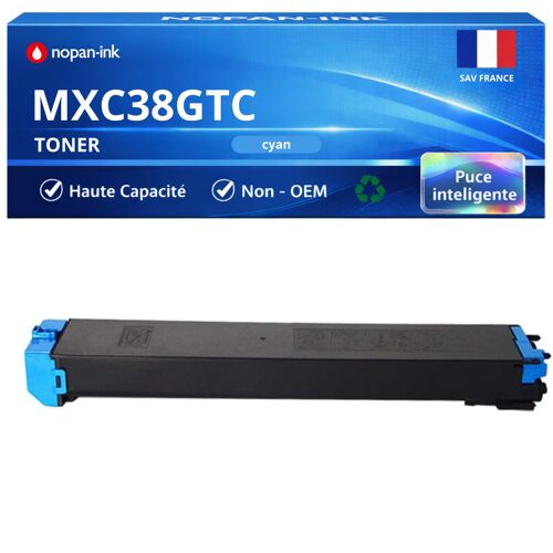 Toner compatible pour Sharp MXC38GTC MX-C38GTC Cyan 10000 Pages NOPAN-INK