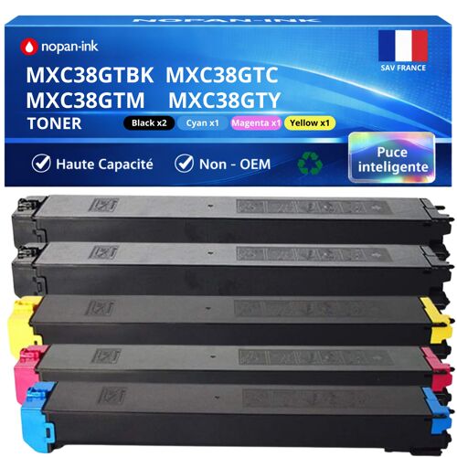 Pack de 5 Toners compatible pour Sharp MXC38GTBA MXC38GTC MXC38GTM MXC38GTY Noir Couleur NOPAN-INK