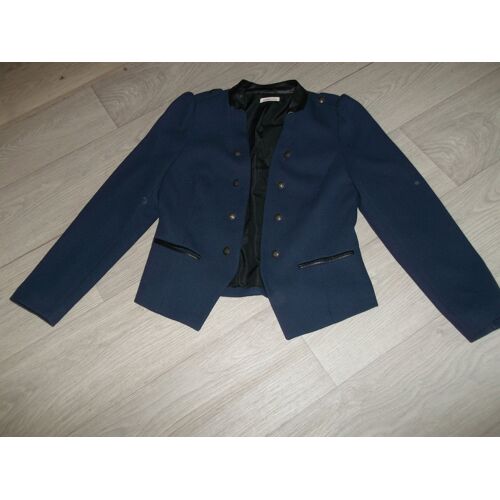 Veste Cache Cache Bleu Marine Et Simili Cuir Noir, Déco Boutons M Tbe