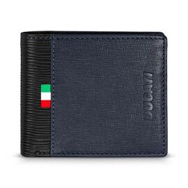 Portefeuille Homme Ducati Collection Heritage - Cuir Texturé Bleu et Noir avec Drapeau Italien