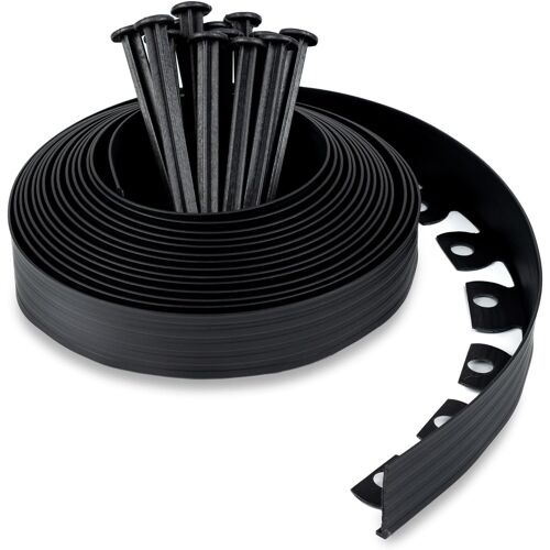 Bordure De Jardin Souple En Plastique De 10 M - Hauteur : 5 Cm - Avec 30 Piquets De Fixation - Pelouse, Allée, Parterre De Fleurs - Bordure D'Extérieur Facile À Installer