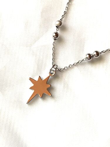 Collier Pendentif Breloque Etoile Nord Minimaliste Mini Perles Bijou Argenté Fantaisie Hommes Femmes
