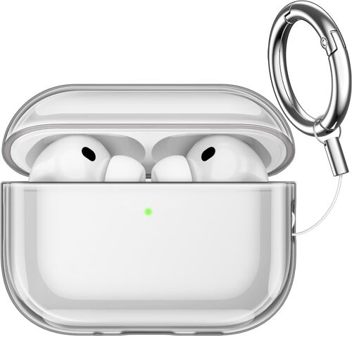ELVORIX-Coque Étui de Claire pour AirPods Pro 3 (2025) avec Porte-Clés, TPU Souple Hautement Transparent, Protection Antichoc (Noir Transparent)