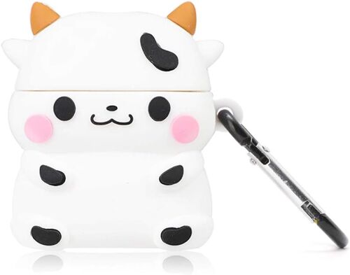 ELVORIX-Compatible avec les AirPods Cow 1/2, coque de protection en silicone pour AirPod, motif vache avec porte-clés, enfants, adolescents, garçons, drôles Kawaii tendance 3D mignon vache pour AirPo