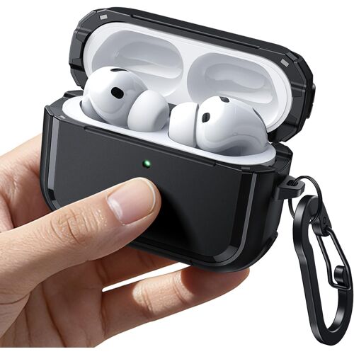 ELVORIX-Coque Étui de Protection Puissante Chute pour AirPods Pro 3 (2025) avec Porte-Clés, Couvercle Magnétique, Compatible avec MagSafe, LED Avant Visible (Noir)