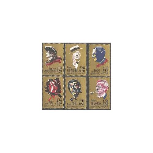 Chanteurs : Aristide Bruant, Maurice Chevalier, Tino Rossi, Edith Piaf, Jacques Brel, Georges Brassens Série Complète Année 1990 N° 2649 2650 2651 2652 2653 2654 Yvert Et Tellier Luxe