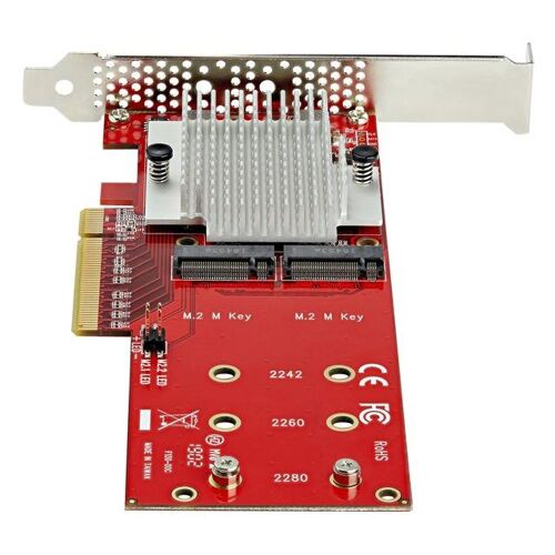 StarTech.com Dual M.2 PCIe SSD Adapter Card, x8 / x16 Dual NVMe or AHCI M.2 SSD to PCI Express 3.0, M.2 NGFF PCIe (M-Key) Compatible, Vented, Supports 2242, 2260, 2280, JBOD, Mac & PC - Full/Low-Profile Brackets (PEX8M2E2) - Adaptateur...