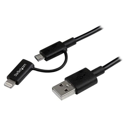StarTech.com Câble Lightning 8 broches ou Micro USB vers USB de 1 m - Cordon de charge / synchronisation - Noir (LTUB1MBK) - Câble de chargement / de données - USB mâle pour Micro-USB de type B, Lightning mâle - 1 m - blindé - noir - pour P/N:...