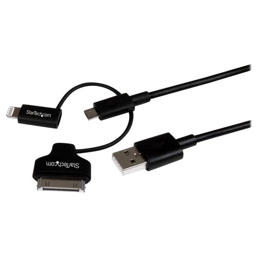 StarTech.com Câble combo USB vers Lightning / Dock 30 broches / Micro USB de 1 m - Noir (LTADUB1MB) - Câble de chargement / de données - Apple Dock, Micro-USB de type B, Lightning mâle pour USB mâle - 1 m - double blindage - noir - pour P/N:...