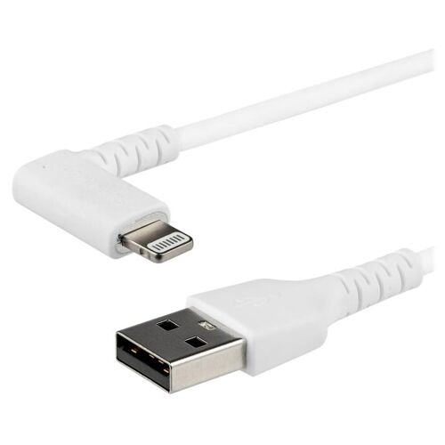 StarTech.com Câble USB-A vers Lightning Blanc Robuste 2m Coudé à 90° - Câble de Charge/Synchronisation USB Type A vers Lightning en Fibre Aramide Résistante - Apple MFi - iPhone (RUSBLTMM2MWR) - Câble Lightning - Lightning mâle incliné pour USB...